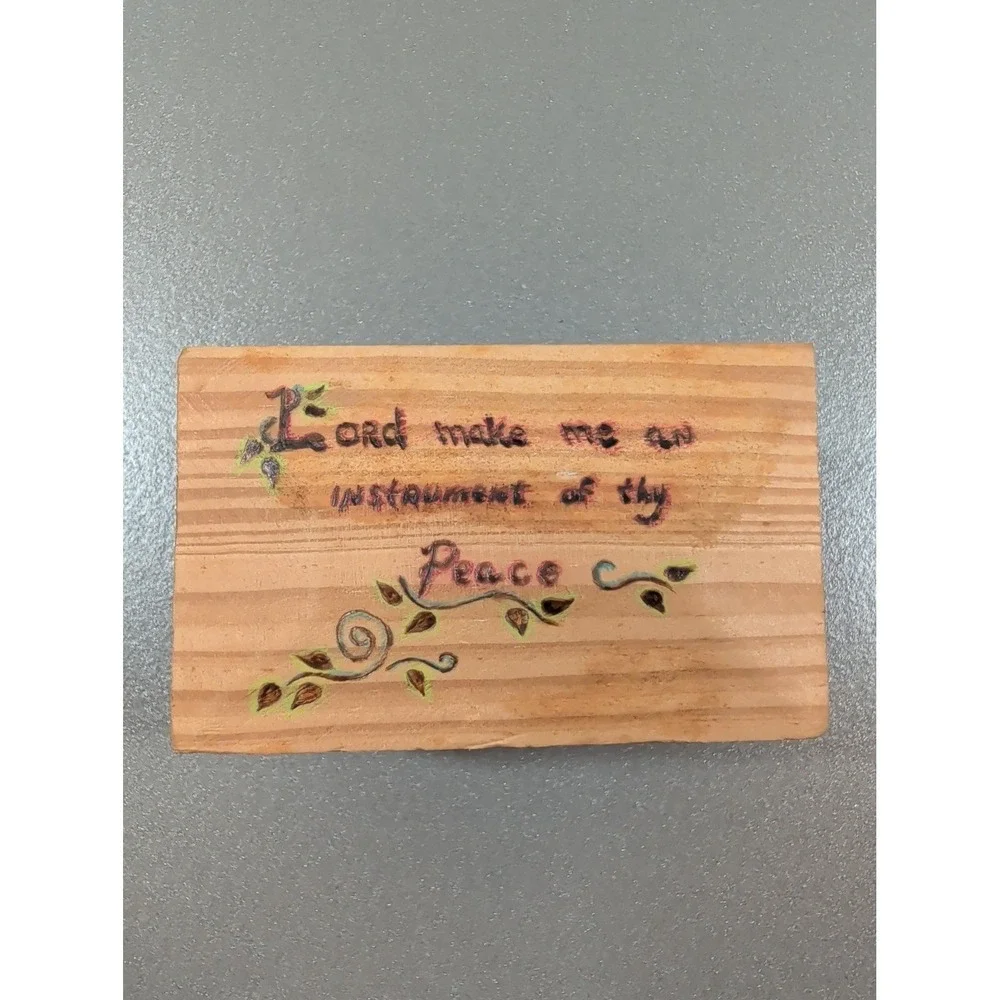 Handmade‎ Wooden Trinket Box Lord Make Me An Instrument Of Thy Peace Rel Gift